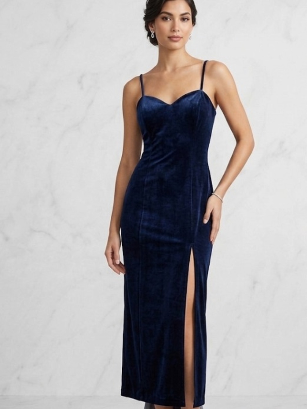 Vintage Peteria Navy Blue Velvet Sleeveless Side Slit Cocktail Dress Size‎ XL